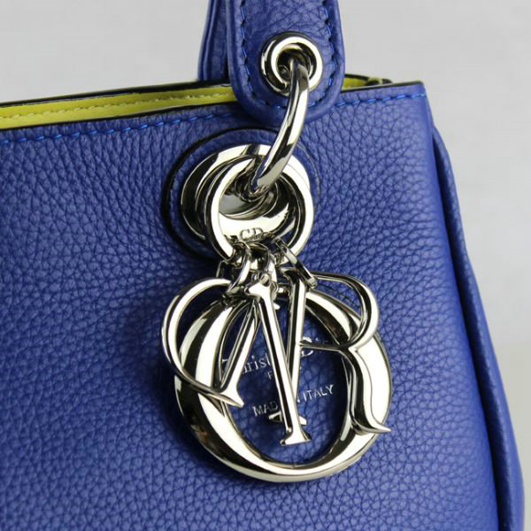 mini dior diorissimo original calfskin leather bag 44375 blue&lemon yellow - Click Image to Close